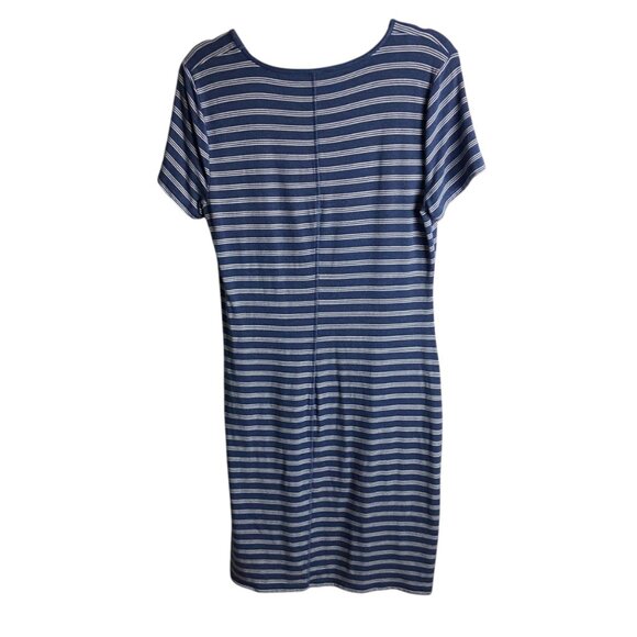 T by Talbots Size Medium Stripe Fluid Knit Twist Dress Blue Grey Casual Travel - Picture 3 of 7